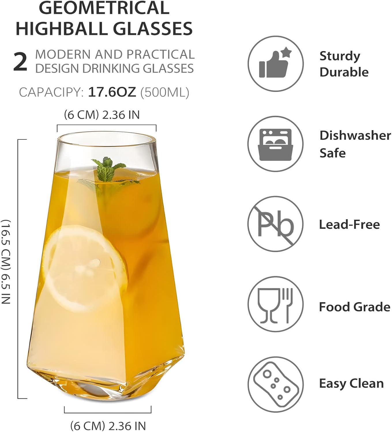 Geometrical Glasses 500ml Set of 6