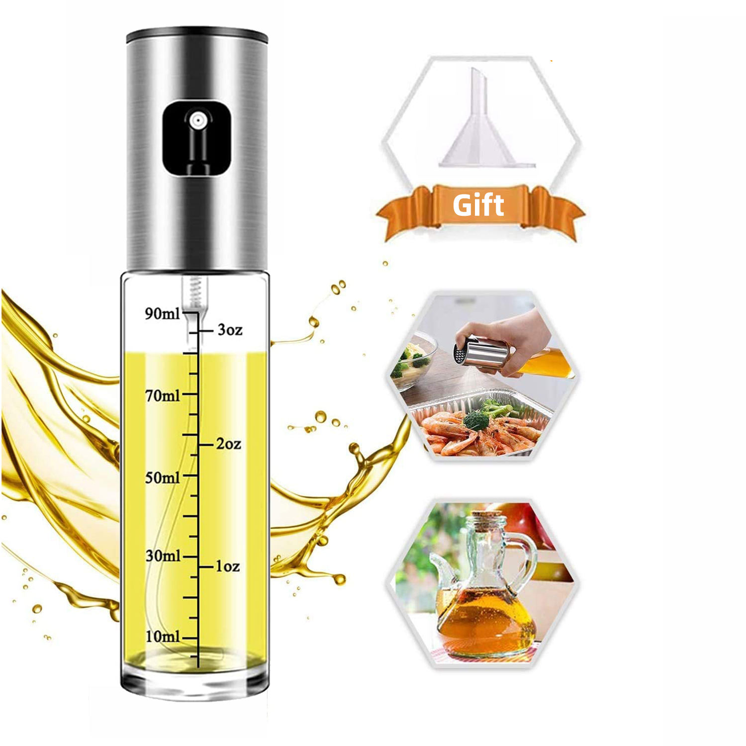 SS & Glass Oil Spray Bottle 90ML