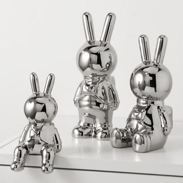Silver-Plated Space Rabbit Ornament Sets of 2Pcs