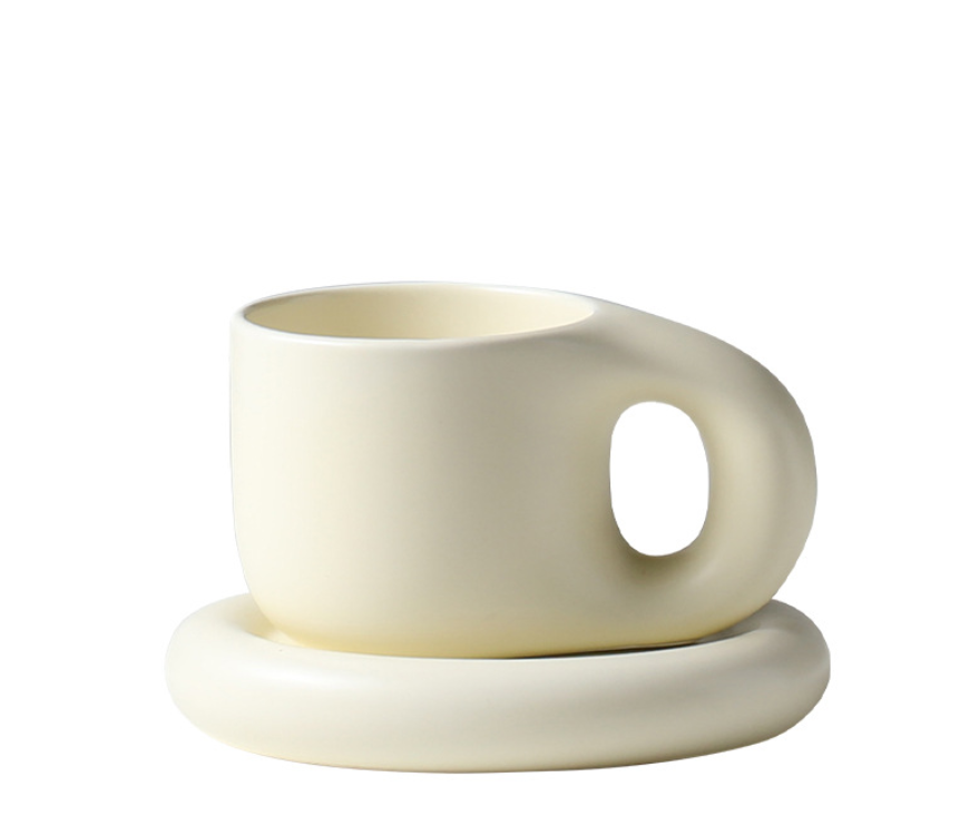Porcelain Coffee Chubby Mug Saucer Set