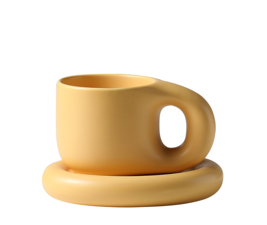Porcelain Coffee Chubby Mug Saucer Set