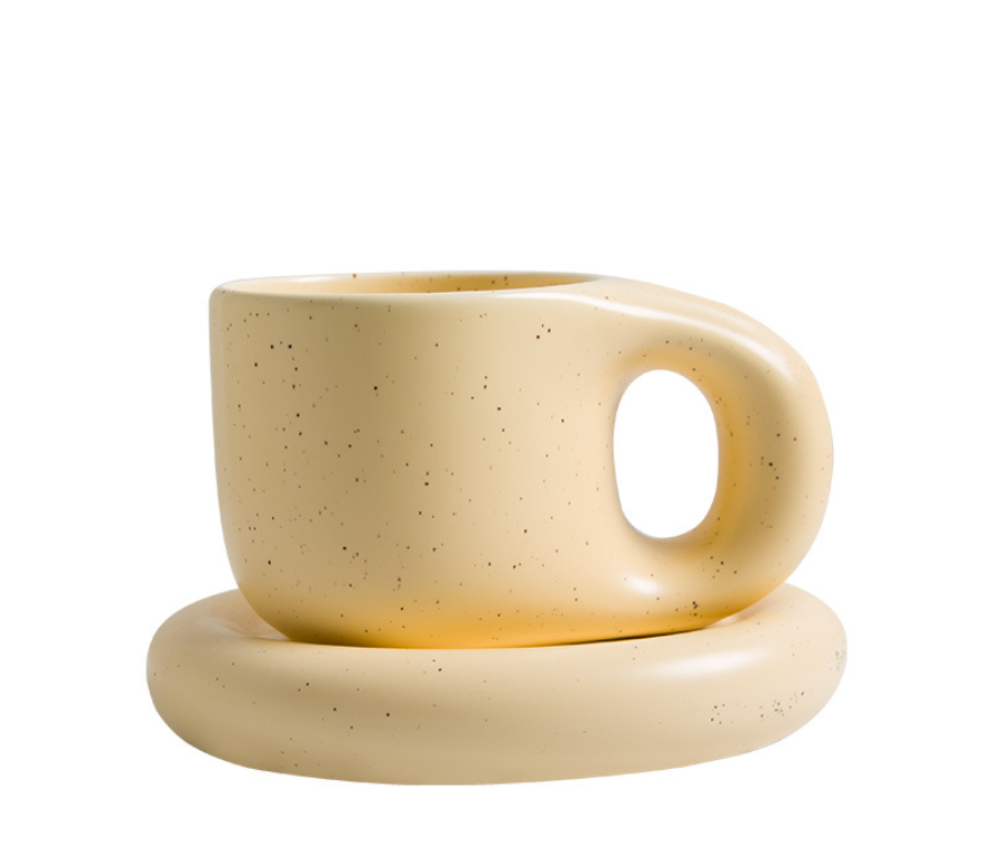 Porcelain Coffee Chubby Mug Saucer Set