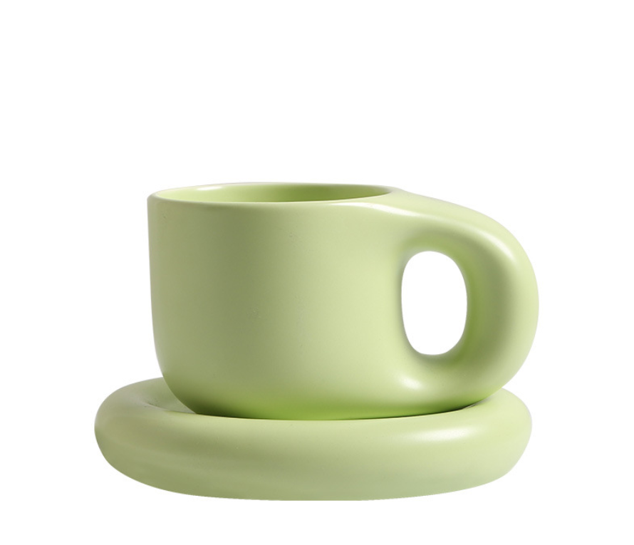 Porcelain Coffee Chubby Mug Saucer Set