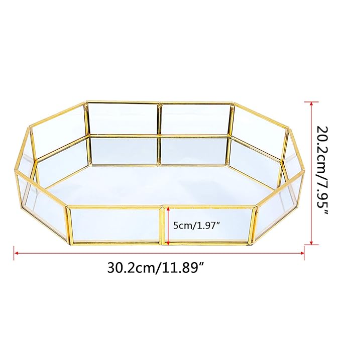 Gold Mirrored Glass Makeup Tray