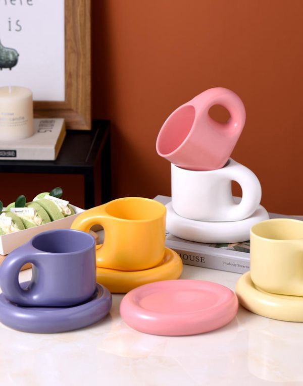 Porcelain Coffee Chubby Mug Saucer Set