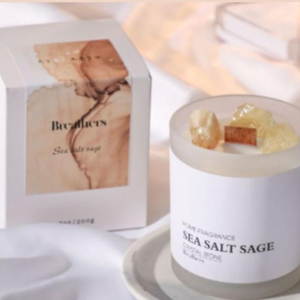 Sea Salt Sage Scented Candles with Wooden Wick