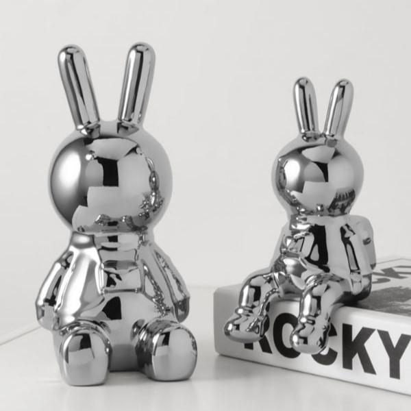 Silver-Plated Space Rabbit Ornament Sets of 2Pcs