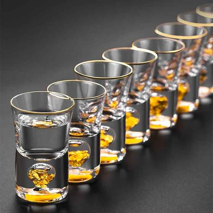 Gold Foil Liquor Crystal Shot Glass Set (6 Pieces)