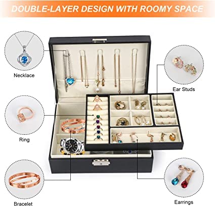 Black Jewellery Box Organiser Case for Women - Image 7