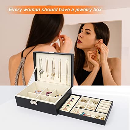 Black Jewellery Box Organiser Case for Women - Image 3