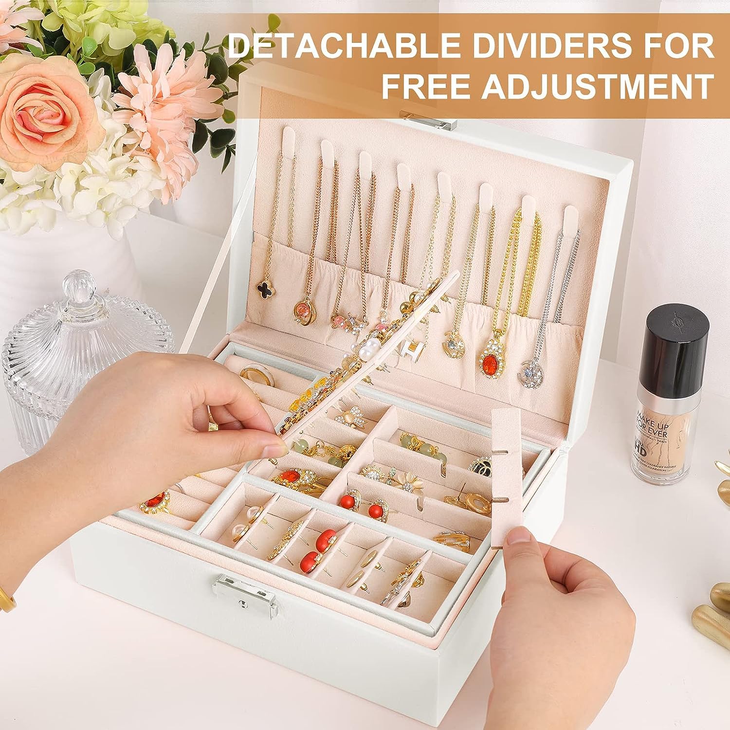 White Jewellery Box Organiser Case for Women - Image 2