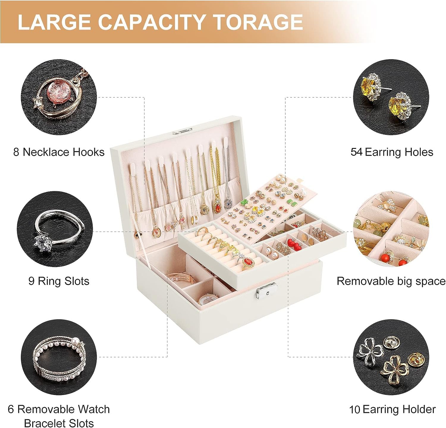 White Jewellery Box Organiser Case for Women - Image 5