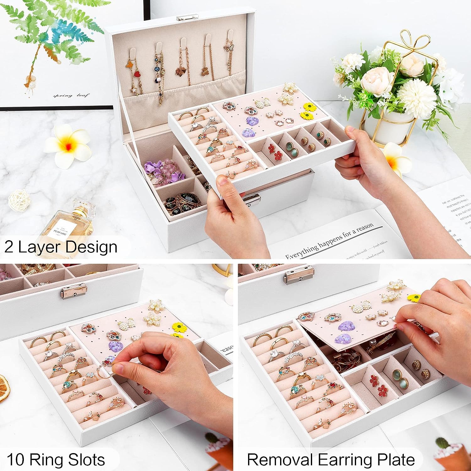 White Jewellery Box Organiser Case for Women - Image 4
