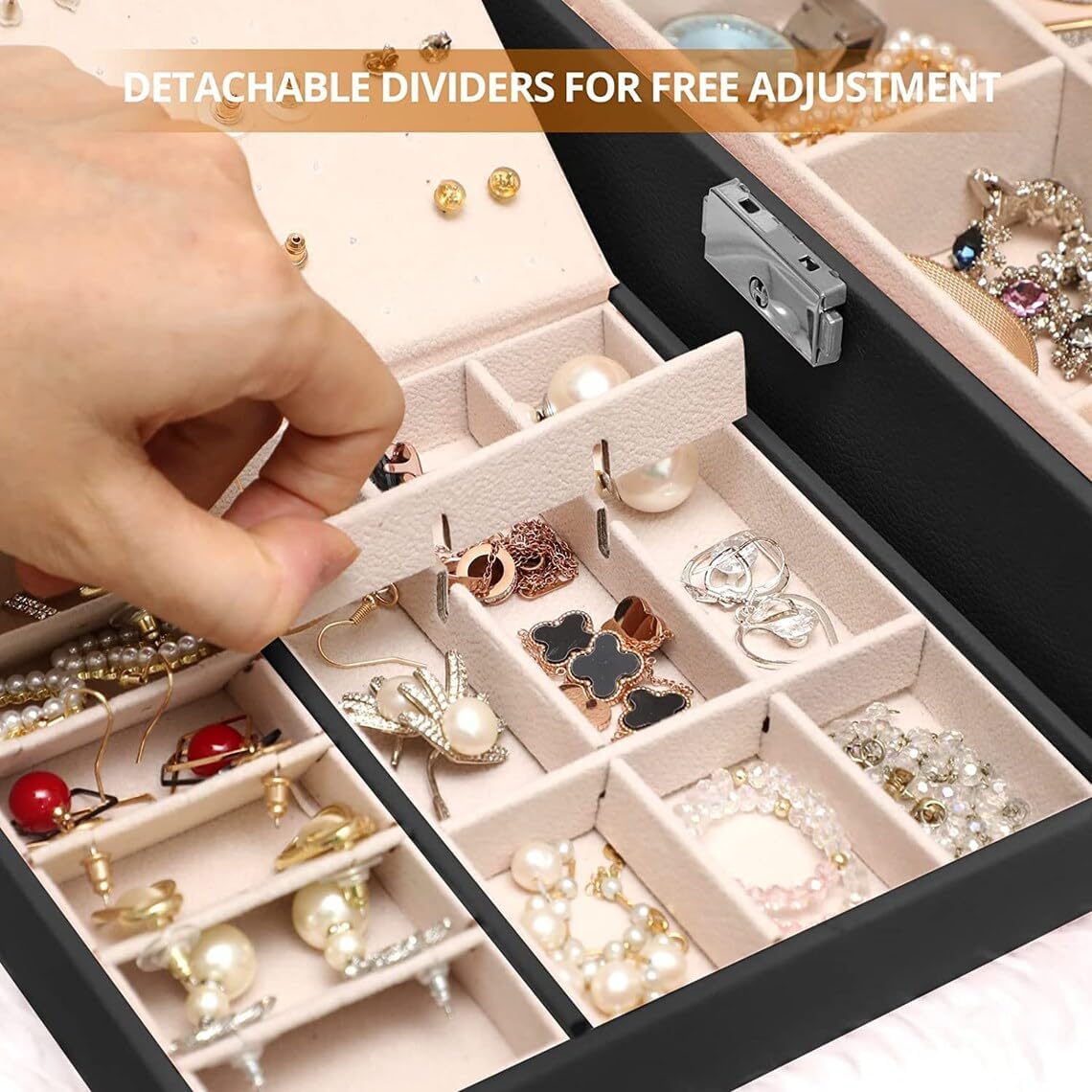 Black Jewellery Box Organiser Case for Women - Image 9
