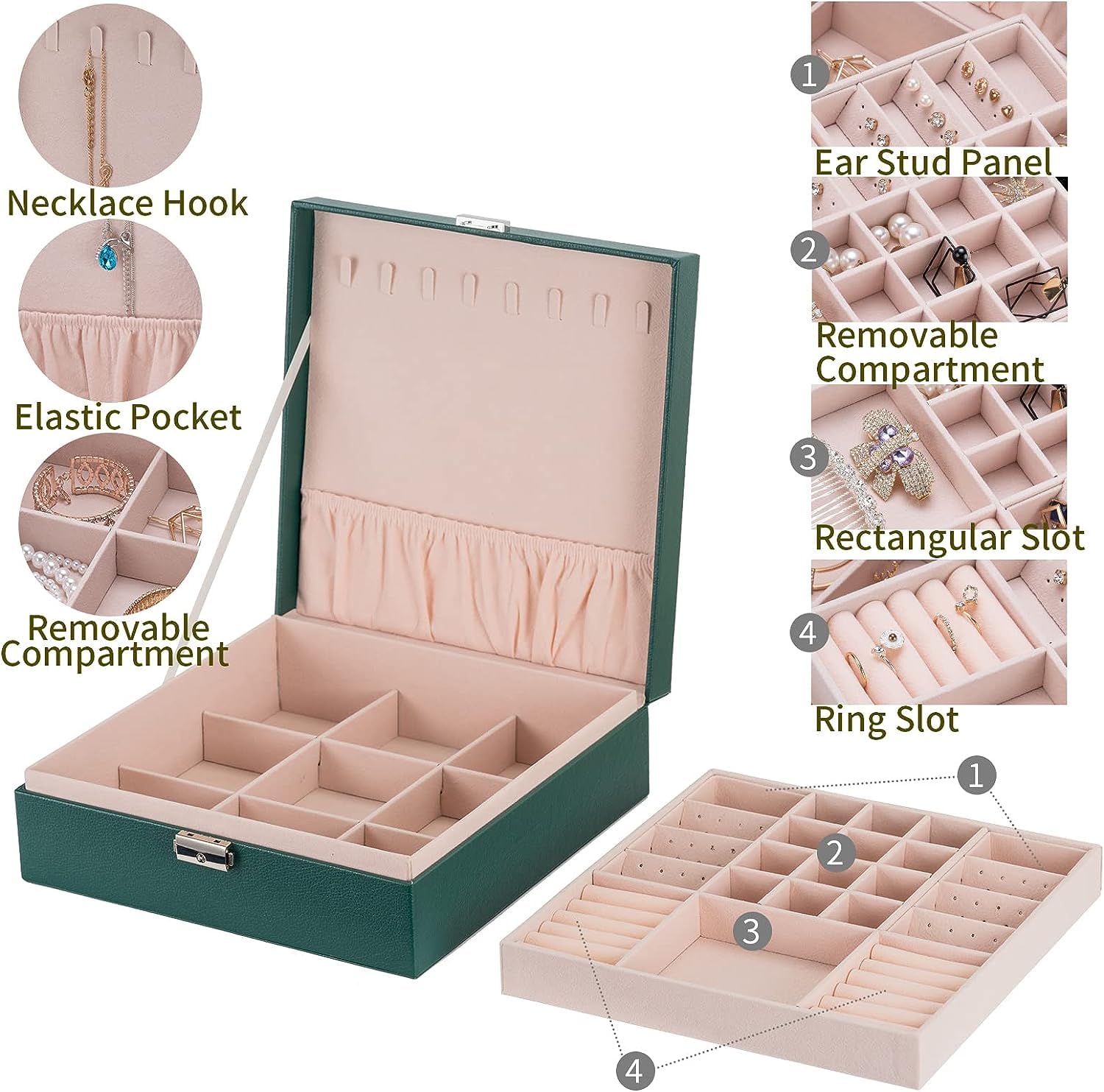 Green Jewellery Box Organiser Case for Women - Image 2