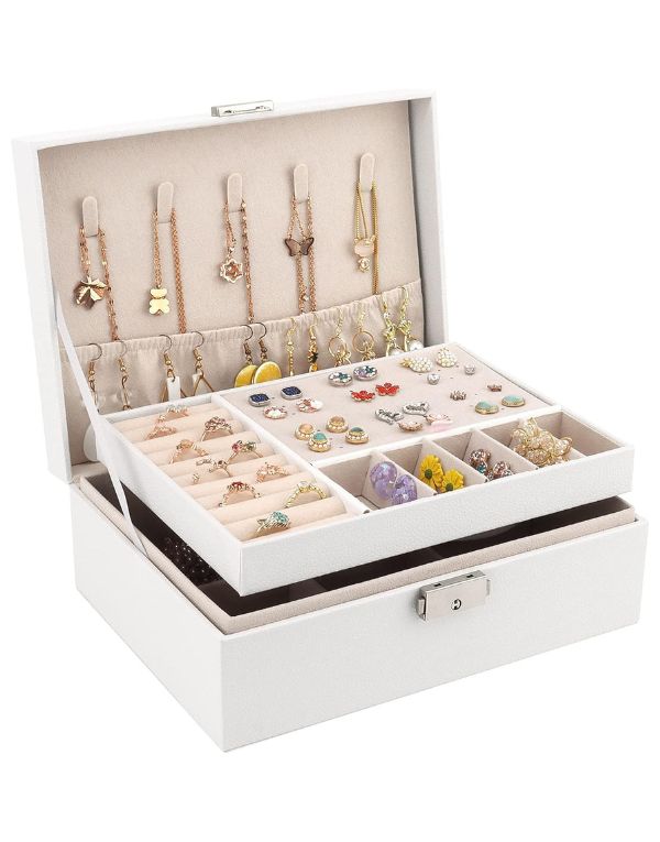 White Jewellery Box Organiser Case for Women
