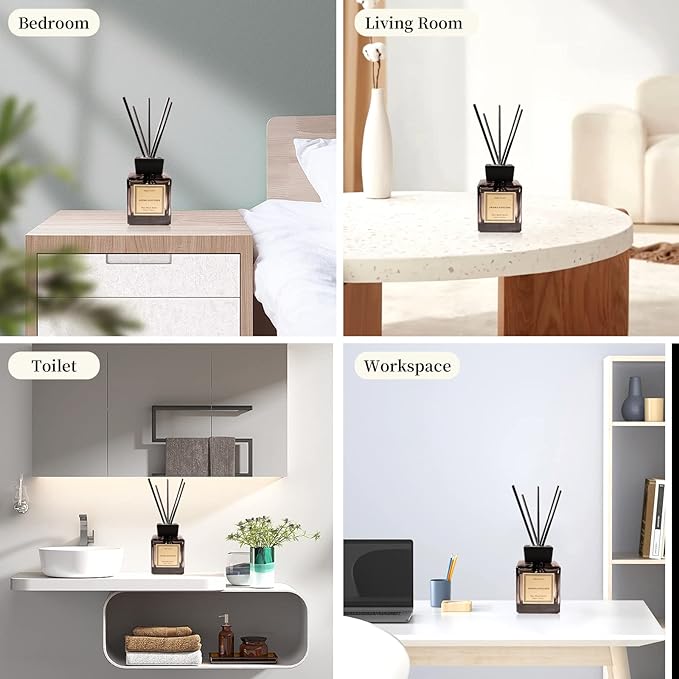 Green Amber Allure 200ml Square glass reed diffuser - Image 2