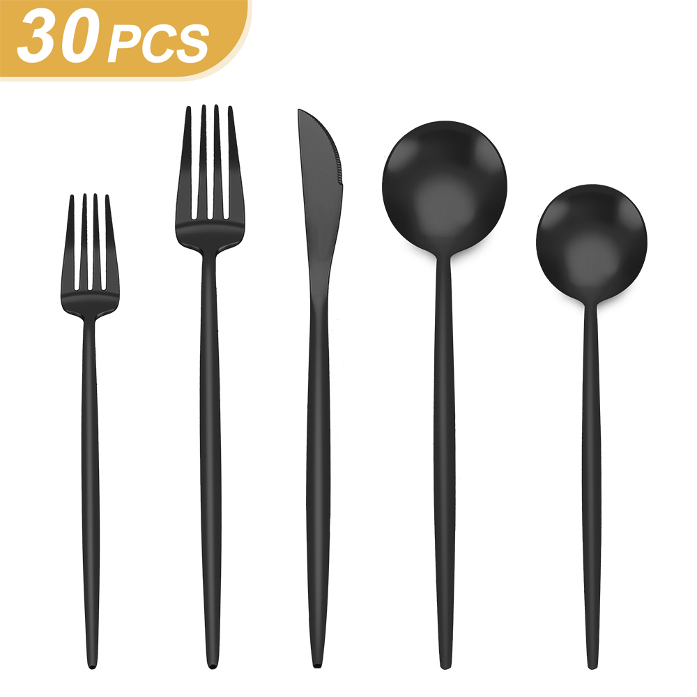 Matte Black and Gold Silverware Set, SHARE-COOK Stainless Steel 430 Grade ( Pack of 30 ) - Image 2