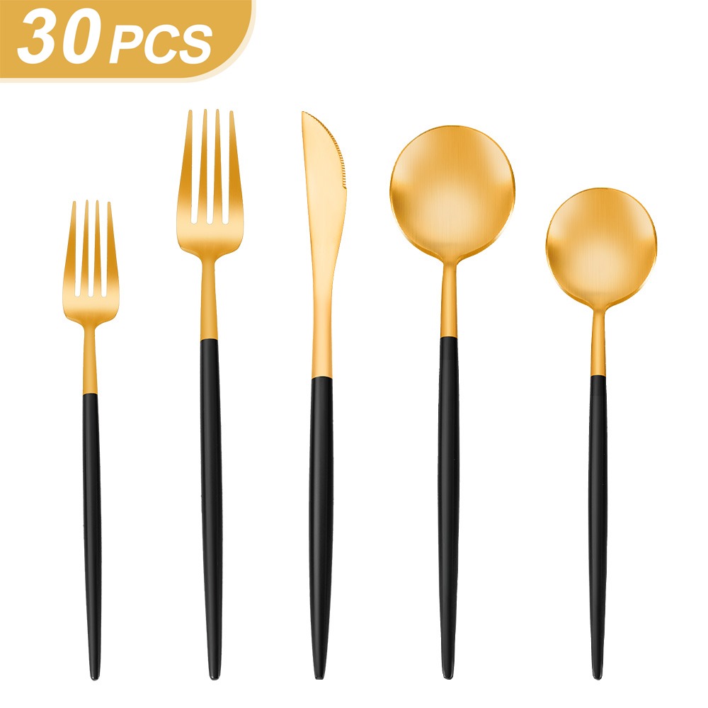 Matte Black and Gold Silverware Set, SHARE-COOK Stainless Steel 430 Grade ( Pack of 30 ) - Image 5