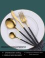 Black & Gold Stainless Steel Dinnerware Set Spoon Dessert Knife Fork Kitchen Utensils