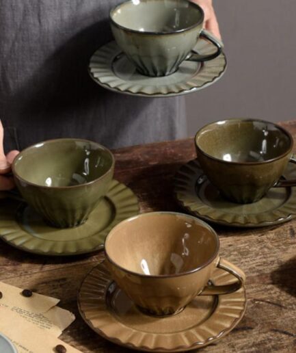 Creative Coffee Cup and Saucer Ceramic Vintage Cappuccino Tea Cup