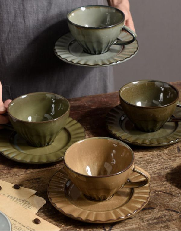 Creative Coffee Cup and Saucer Porcelain Vintage Cappuccino Tea Cup