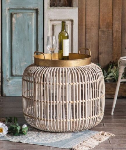 Farmhouse Sitting Room Cafe Furniture Rattan Frame Hollow Round Side Tea Table (1)