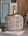 Farmhouse Sitting Room Cafe Furniture Rattan Frame Hollow Round Side Tea Table (1)