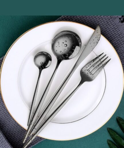 Gold and Black Cutlery 410 Stainless Steel Tableware set