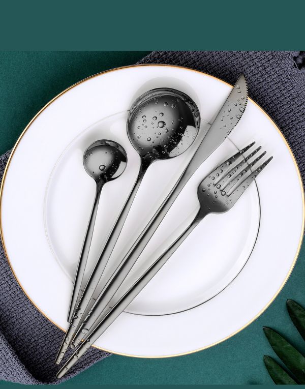 Gold and Black Cutlery 410 Stainless Steel Tableware set ( Pack of 4pcs )