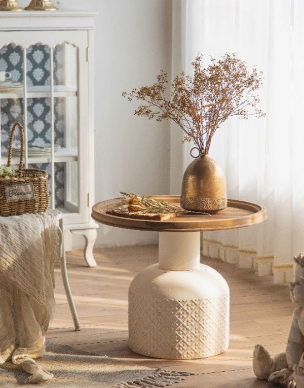 Small coffee table with a retro iron corner table