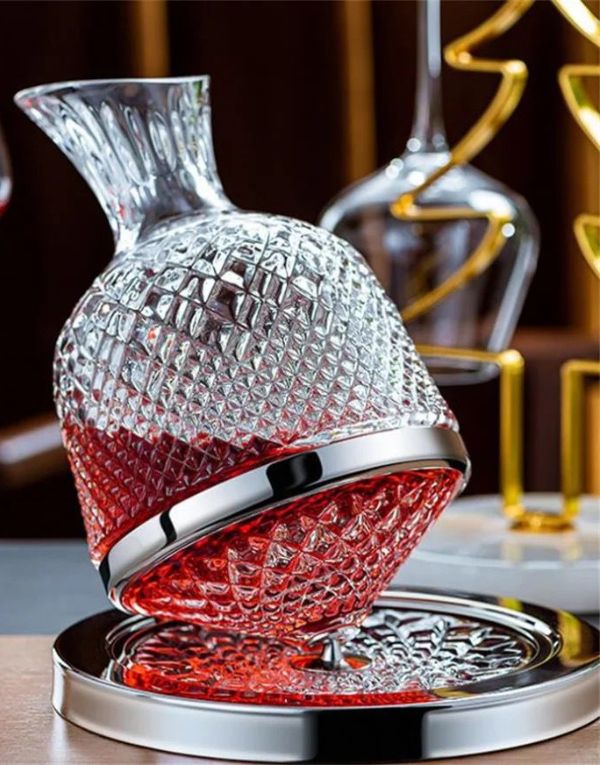 Spinning Wine Decanter Crystal Glass, 360° Manual Rotation