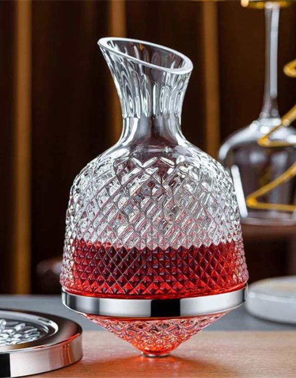 Spinning Wine Decanter Crystal Glass, 360° Manual Rotation
