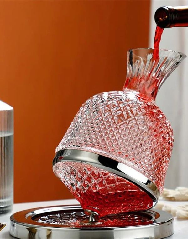 Spinning Wine Decanter Crystal Glass, 360° Manual Rotation