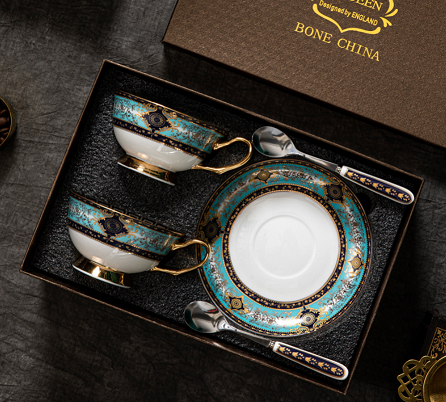 Elegant British Ceramic Coffee Cups 2 Set