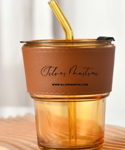 GLASS CUP WITH STRAW 400ML