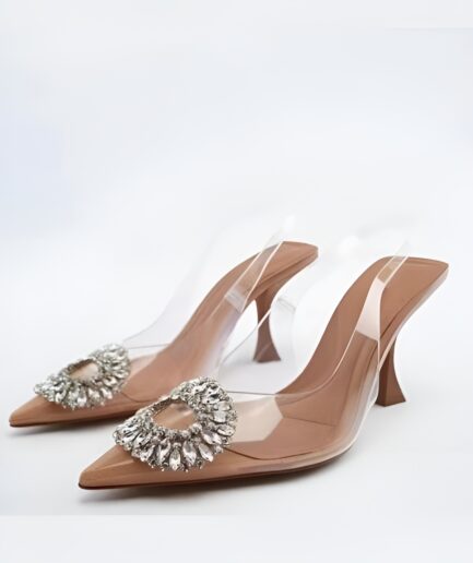 Women's High Heels, Clear Toe and Rhinestone Buckle, Stiletto Sandals, Spring