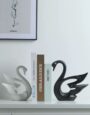 2pcs Pair Swan Figure Ornament Ceramic Statue Black & White