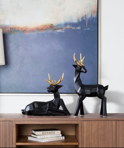 Ceramic Deer Couple Figurines Rindeer Sculpture