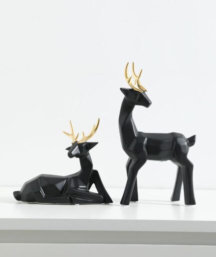 Ceramic Deer Couple Figurines Rindeer Sculpture Decorative