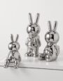 Silver Ceramic Rabbit Statue Figurine