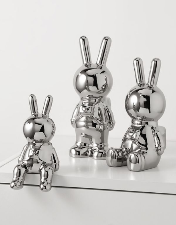 Silver-plated Space Rabbit Ornament Sets of 2Pcs