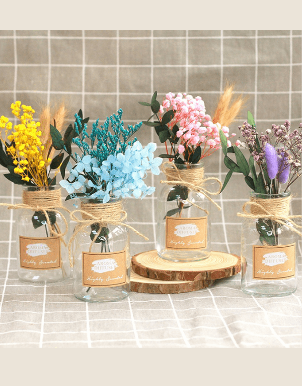 Aroma Diffuser Highly Scented Glass Bottle with Decorative Flower in PVC Craft Gift Box