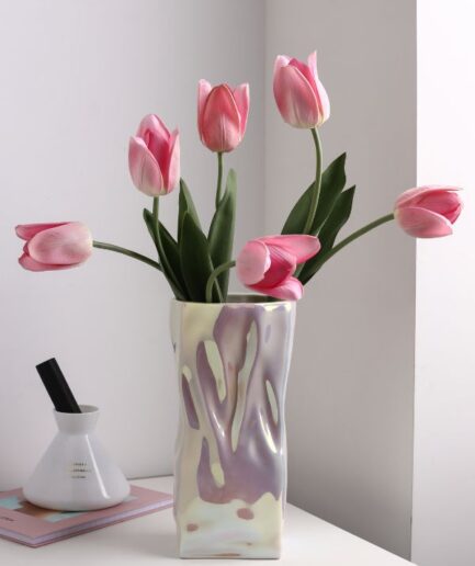 Twisted Artificial Flower Vase Porcelain for Home Living Room and Office