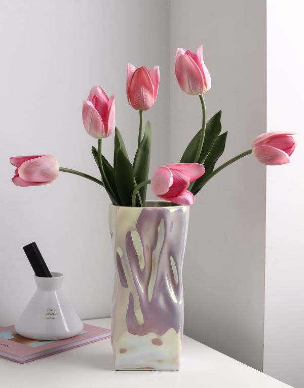 Twisted Artificial Flower Vase Porcelain for Home Living Room and Office