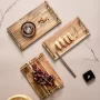 Creative Acacia Wood Rectangular Fruit Snack Dessert Wooden Steak Plate With Stainless Steel Handle