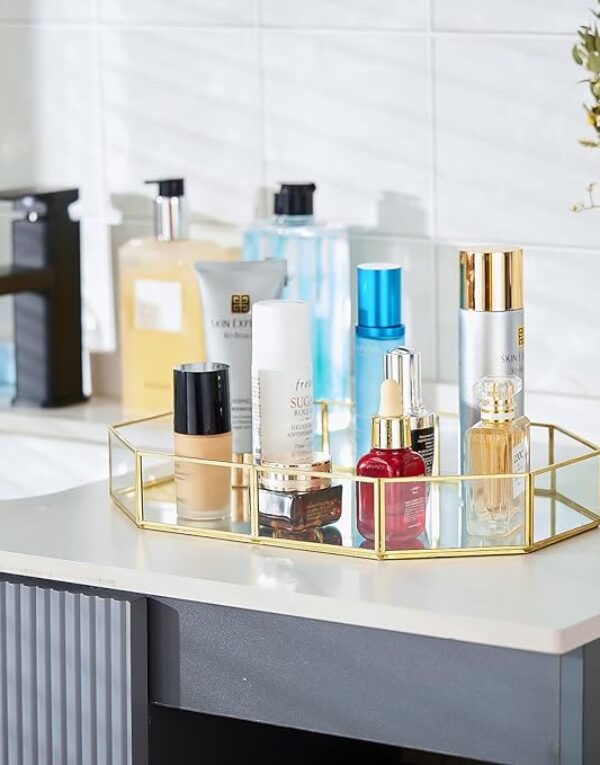 Gold Mirrored Glass Makeup Tray