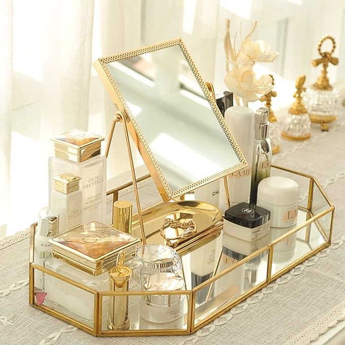 Gold Mirrored Glass Makeup Tray - Image 6