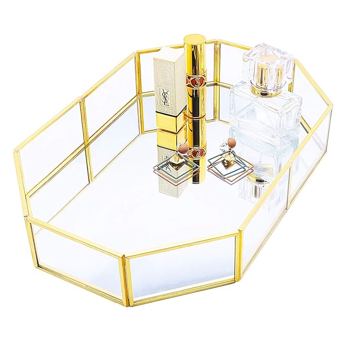 Gold Mirrored Glass Makeup Tray - Image 3