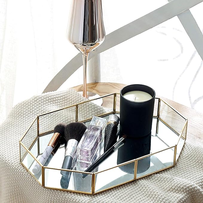 Gold Mirrored Glass Makeup Tray - Image 4